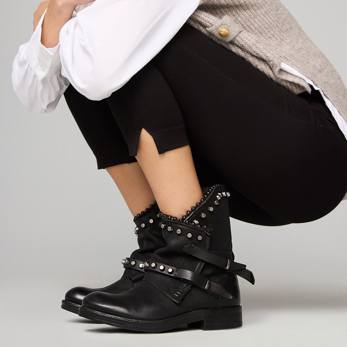 AS 98 - Botín Biker Mujer Cuero Negro As 98