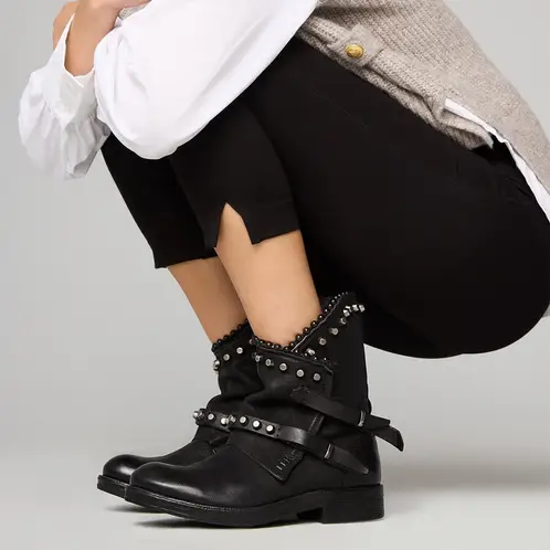 AS 98 - Botín Biker Mujer Cuero Negro
