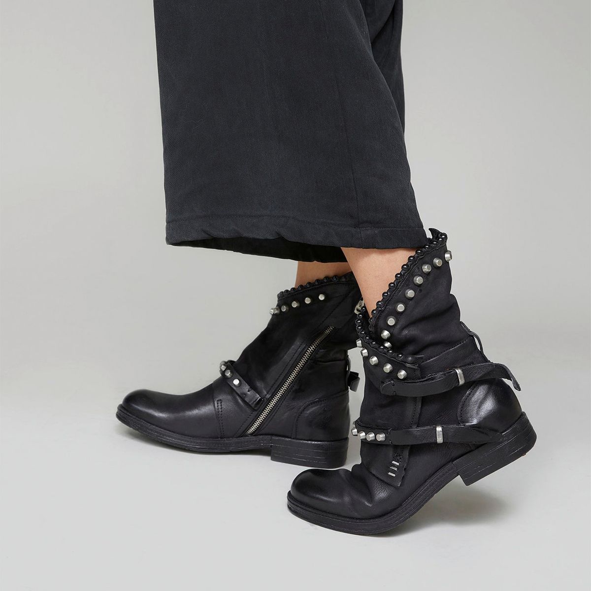 AS 98 - Botín Biker Mujer Cuero Negro As 98