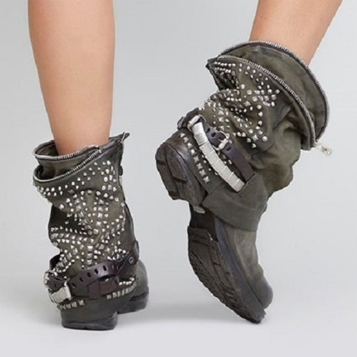 AS 98 - Bota Biker Mujer Cuero Verde As 98