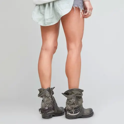 AS 98 - Bota Biker Mujer Cuero Verde