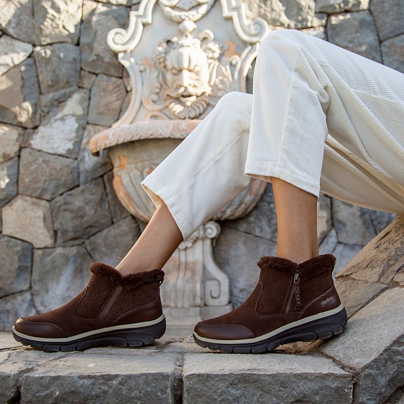 SKECHERS - Skechers Botin mujer cuero cafe