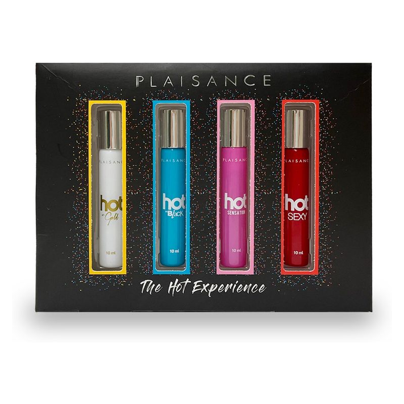 PLAISANCE - Set Perfumes Roll On Mujer EDP Hot Gold 10Ml + Hot Black 10Ml + Hot Sensation 10Ml + Hot Sexy 10Ml Plaisance