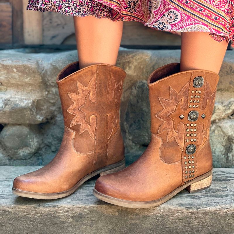 ROMANO Bota Vaquera Mujer Cuero Café Romano