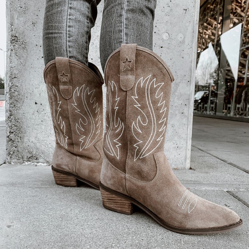 URCO - Bota Vaquera Mujer Cuero Beige Urco