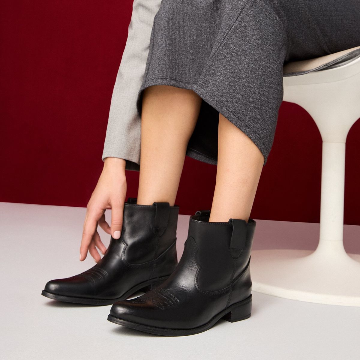 URCO - Bota Vaquera Mujer Cuero Negro Urco