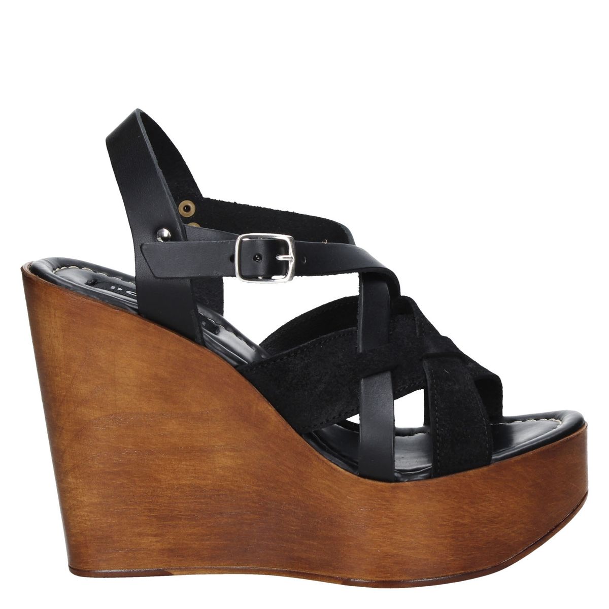 POLLINI - Sandalia Mujer Cuero Negro Pollini