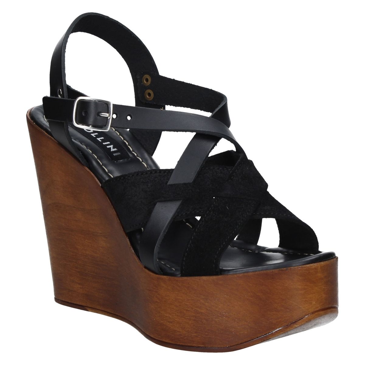 POLLINI - Sandalia Mujer Cuero Negro Pollini