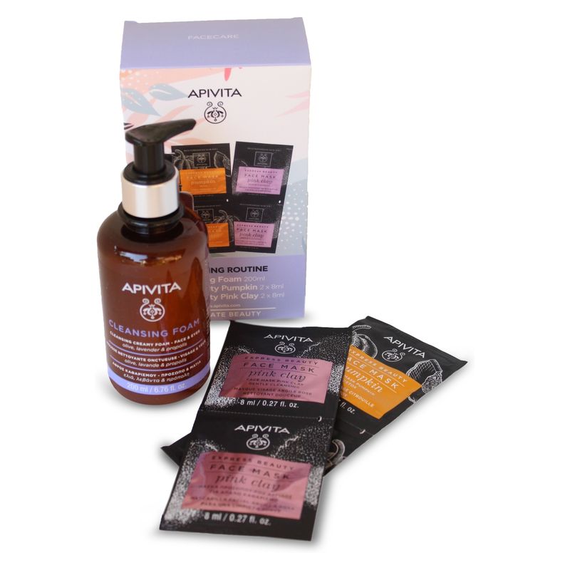 APIVITA - Pack Facial Espuma de Limpieza 200ml + Mascarilla Calabaza y Arcilla Rosada APIVITA