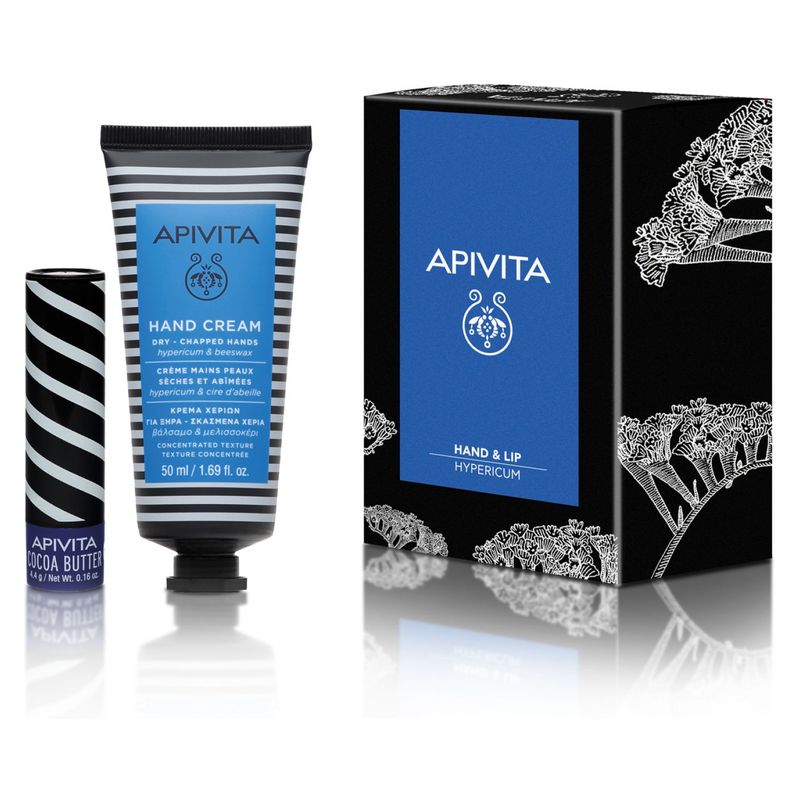 APIVITA - Set Crema De Manos Reparadora De Hypericum 50Ml Y Bálsamo Labial De Cocoa 4,4Gr Apivita
