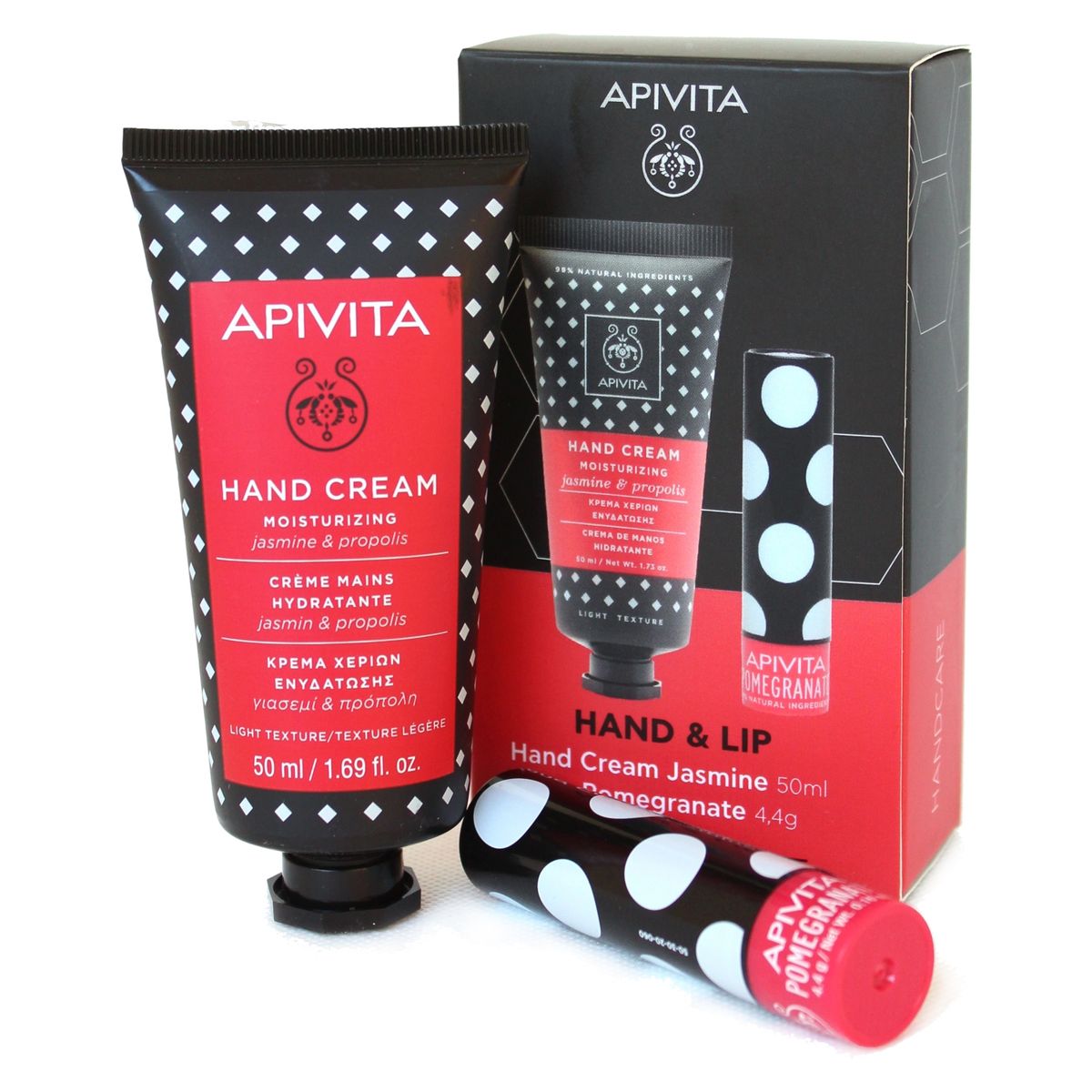 APIVITA - Set Crema De Manos Hidratante Jazmín 50ml + Bálsamo Labial Granada 4, 4gr Apivita