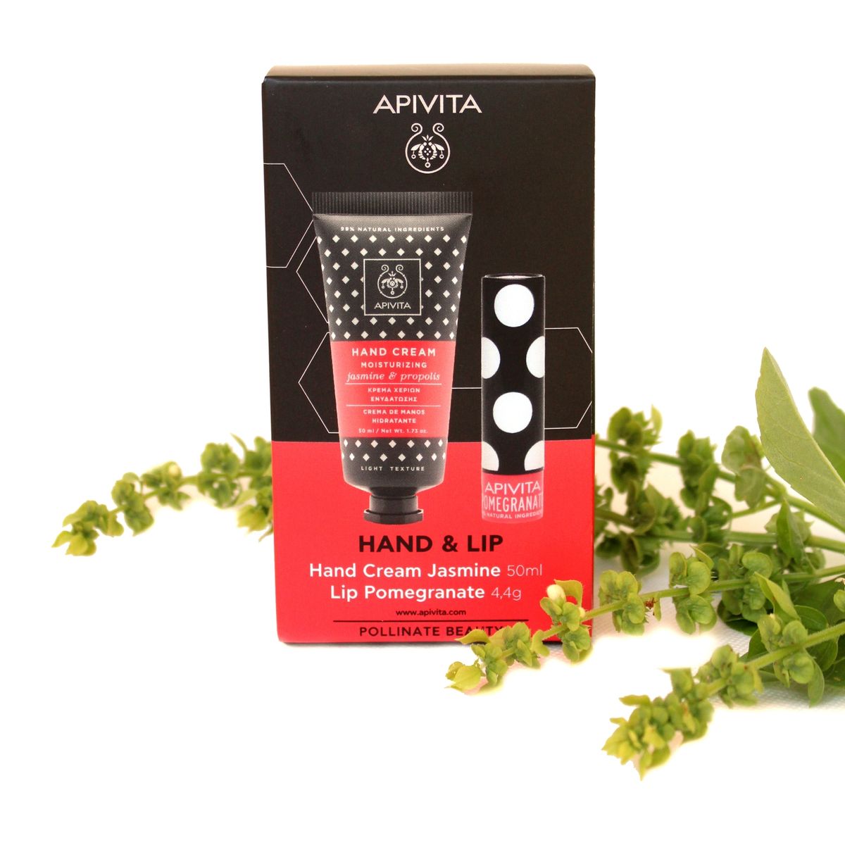 APIVITA - Set Crema De Manos Hidratante Jazmín 50ml + Bálsamo Labial Granada 4, 4gr Apivita