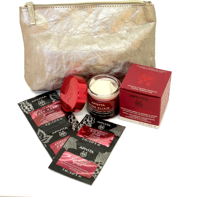 APIVITA - Set Anti-Edad Crema Wine Elixir Ligera 50Ml + Mascarilla Uva Rostro Y Contorno De Ojos Apivita