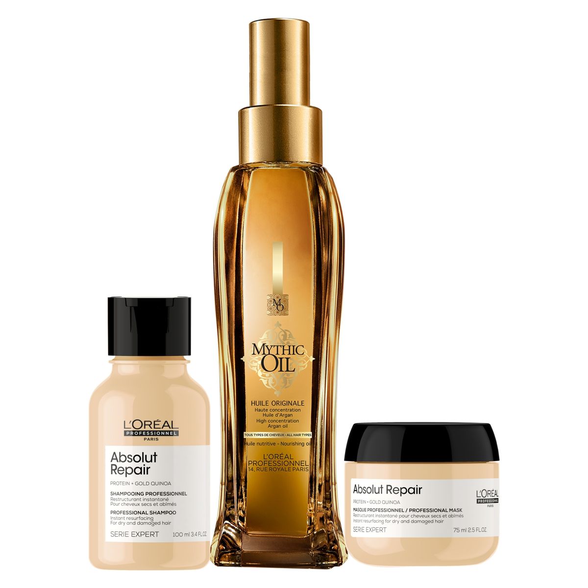 LOREAL PROFESSIONNEL - Set Reparación Profunda Shampoo 100ml + Máscara 75ml + Aceite Mythic Oil 100ml