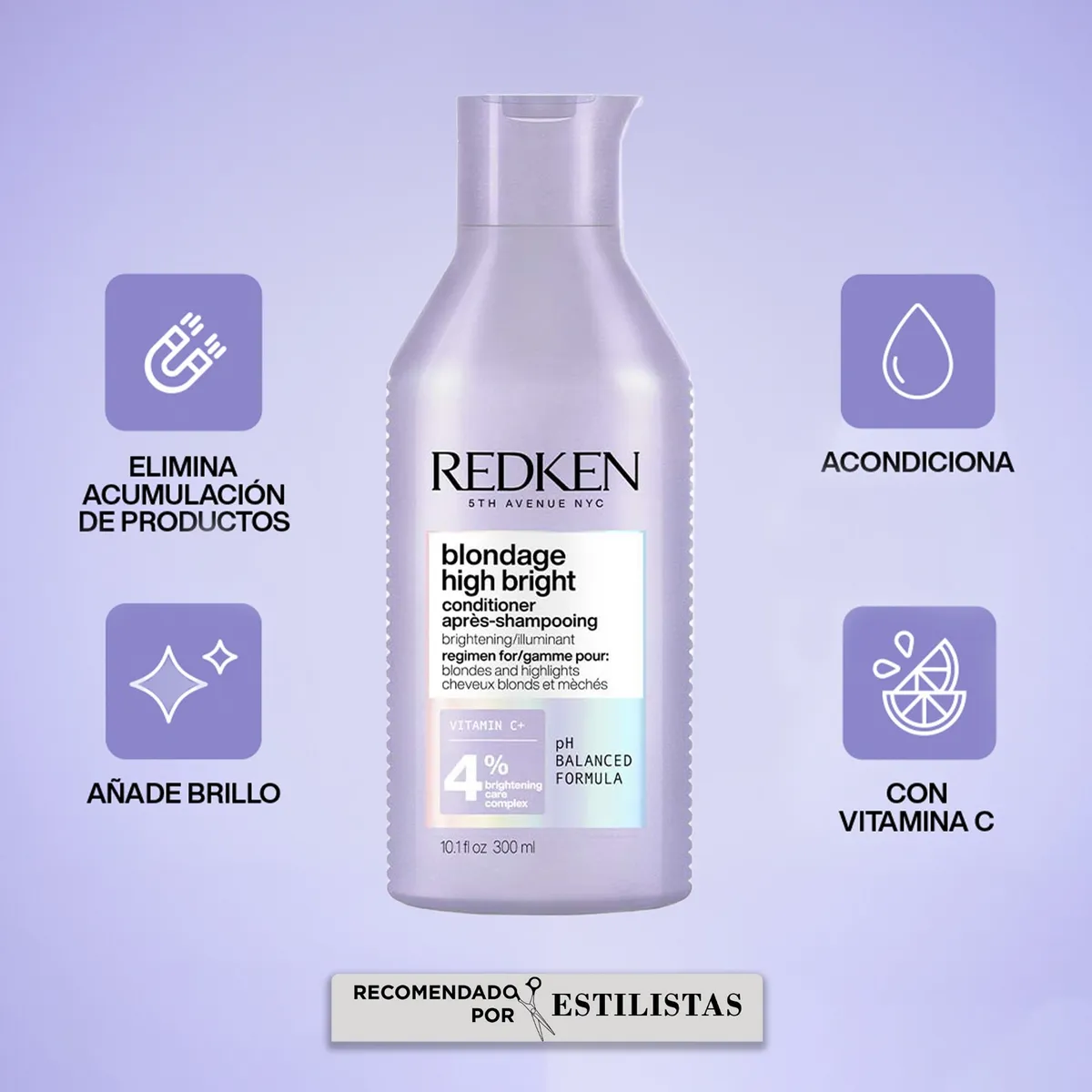REDKEN - Acondicionador Con Vitamina C Iluminador De Cabello Rubio Blondage High Bright 300Ml Redken