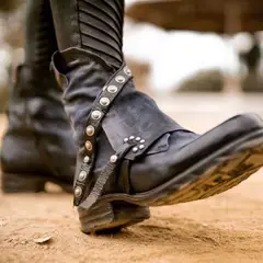 AS 98 - Botín Biker Mujer Cuero Negro