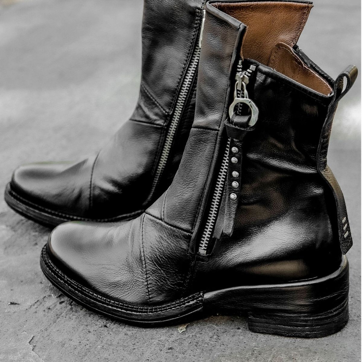 AS 98 - Botín Biker Mujer Cuero Negro As 98