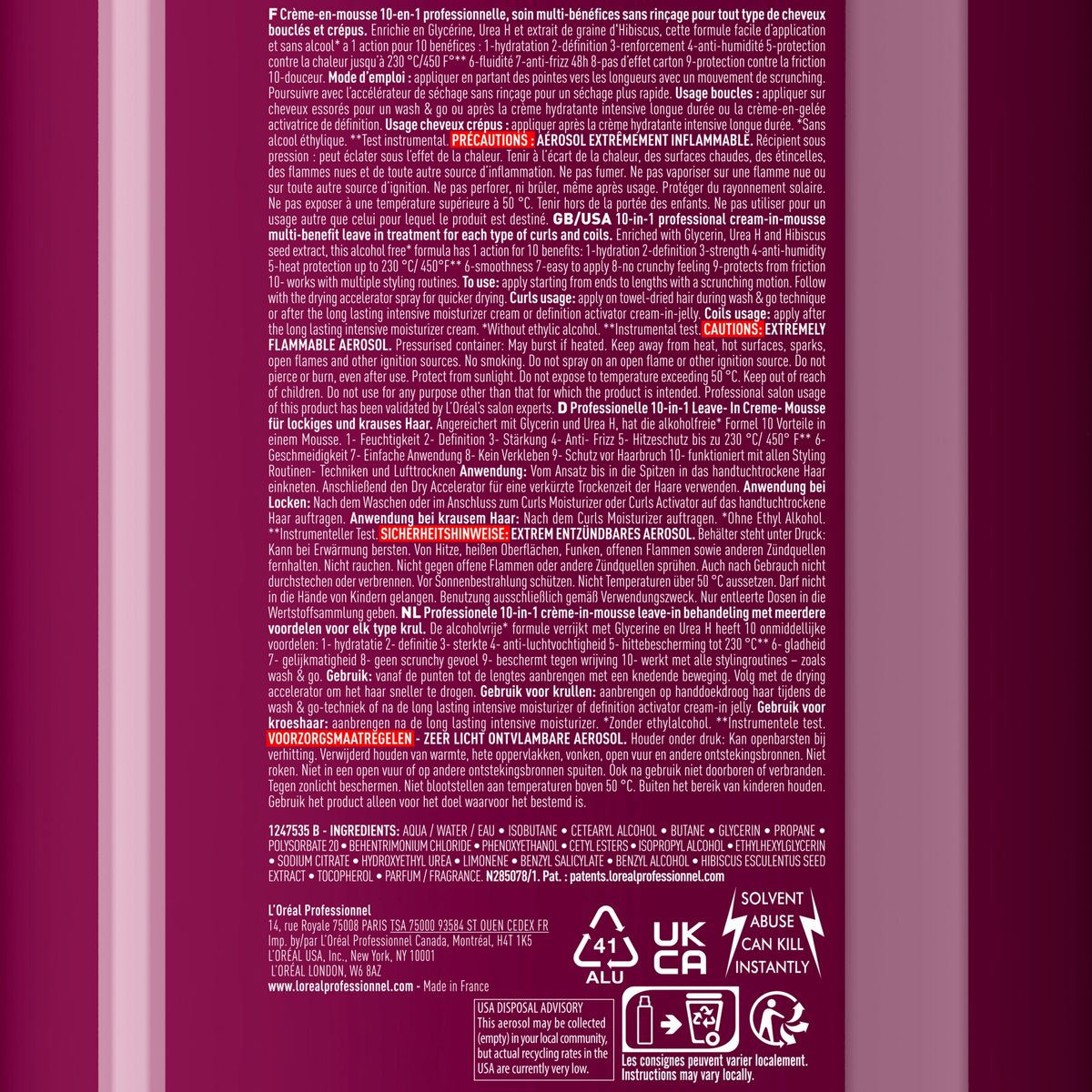 LOREAL PROFESSIONNEL - Mousse 10 en 1 Definición Cabello Rizado y Ondas Curl Expression 250ml L`Oreal Professionnel