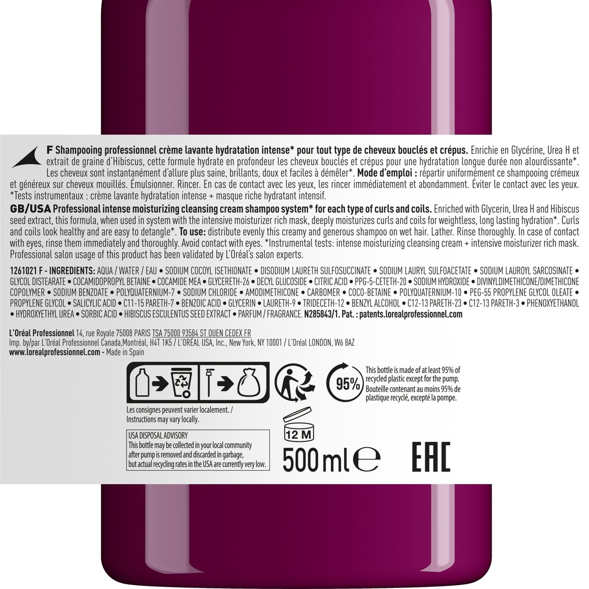 LOREAL PROFESSIONNEL - Shampoo Xl Hidratación Intensa Cabello Rizado Y Ondas Curl Expression Serie Expert 500 Ml Loreal Professionnel