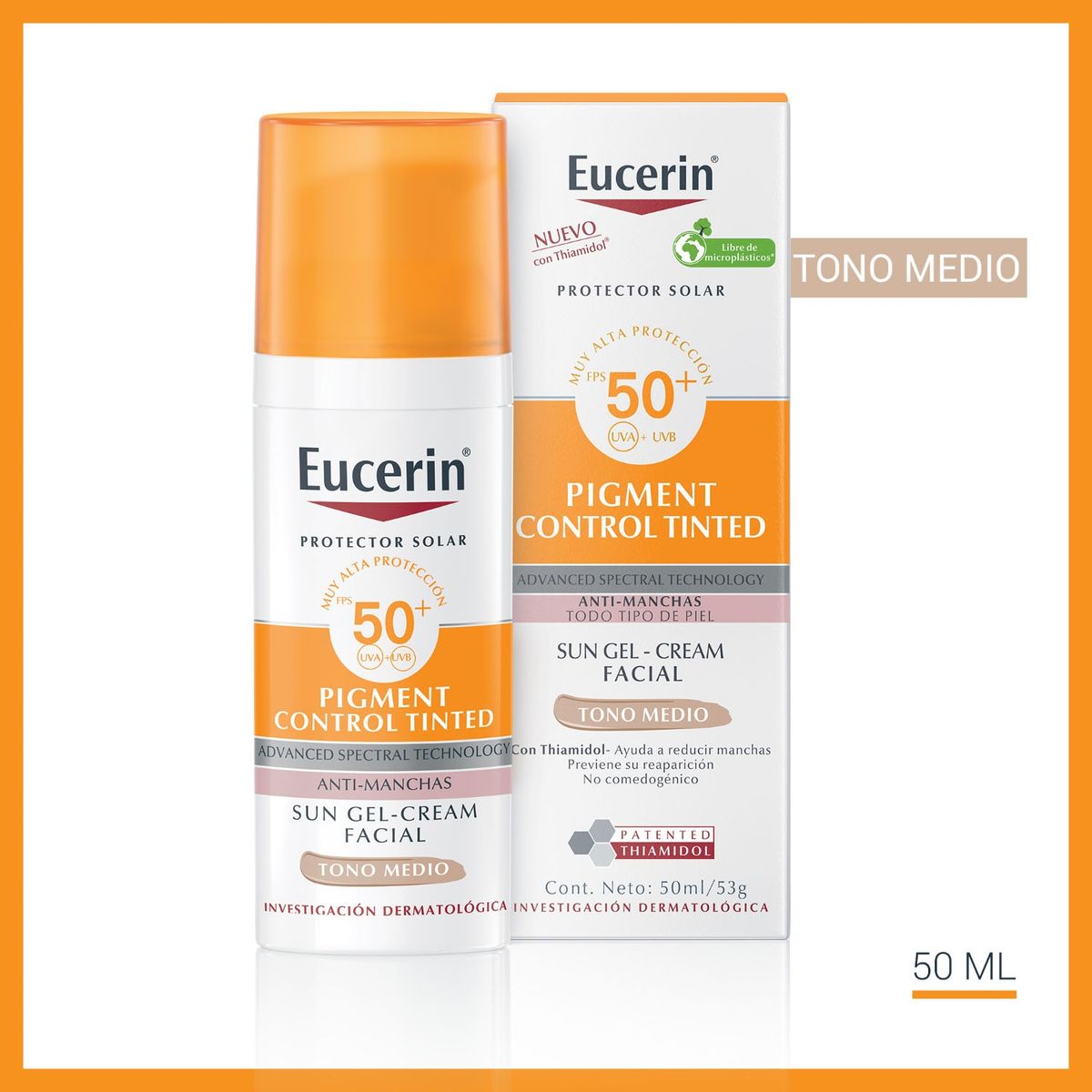 EUCERIN - Protector Solar Facil Sun Pigment Control Tinted Tono Medio Protector Solar FPS 50+ 50ml Eucerin