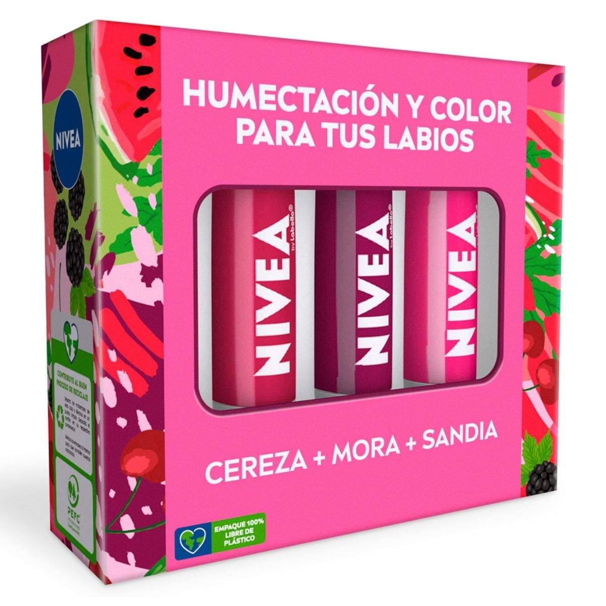 NIVEA - Protectores labiales NIVEA Cherry Shine + Blackberry Shine + Watermelon Shine
