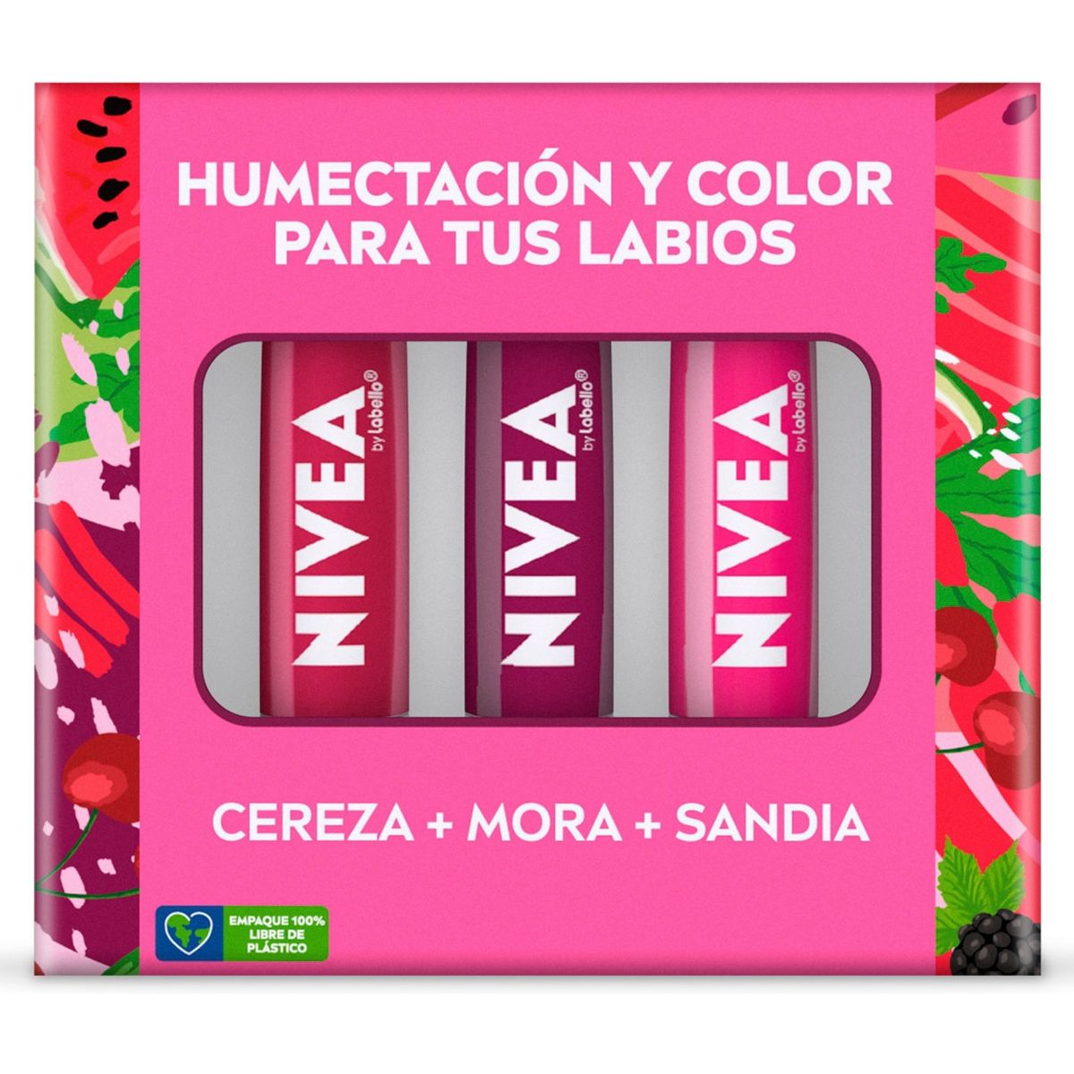 NIVEA - Protectores labiales NIVEA Cherry Shine + Blackberry Shine + Watermelon Shine