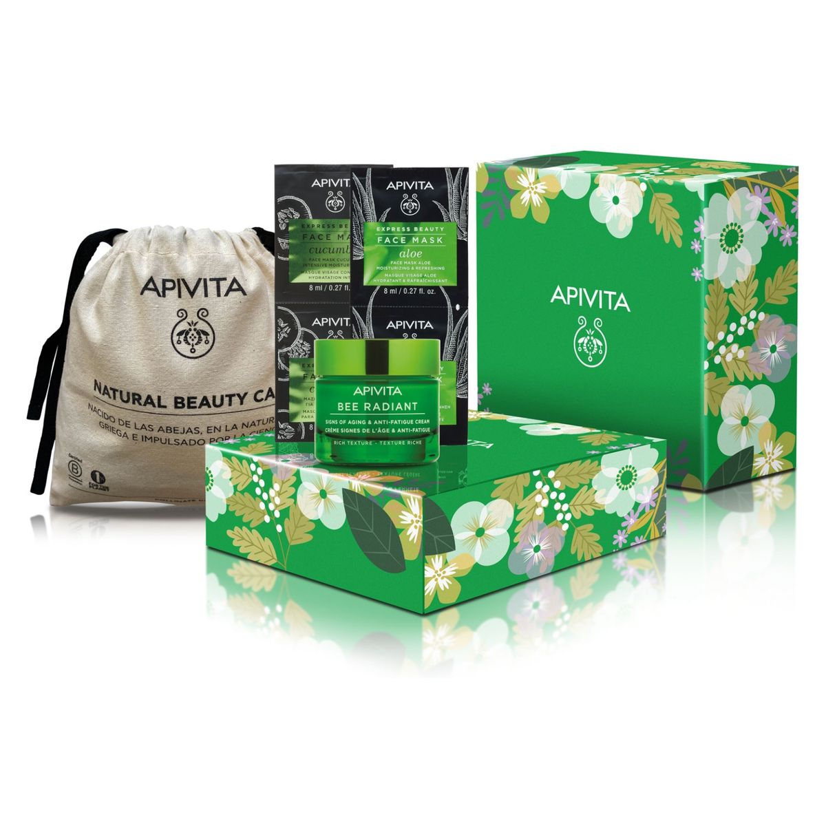 APIVITA - Set Luminosidad y Anti-fatiga Crema Bee Radiant Rica 50ml + Mascarilla Pepino y Aloe APIVITA