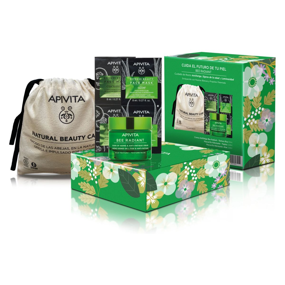 APIVITA - Set Luminosidad y Anti-fatiga Crema Bee Radiant Rica 50ml + Mascarilla Pepino y Aloe APIVITA