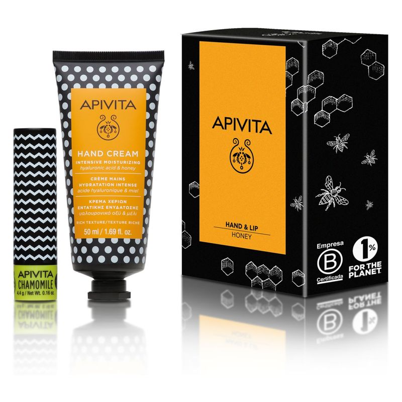APIVITA - Set Crema de Manos Hidratante Intensiva de Miel 50ml y Bálsamo Labial de Manzanilla 4,4gr APIVITA