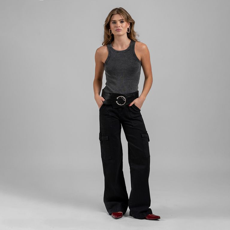 LOLITA LPK Jeans Cargo Tiro Alto Juana Negro Mujer