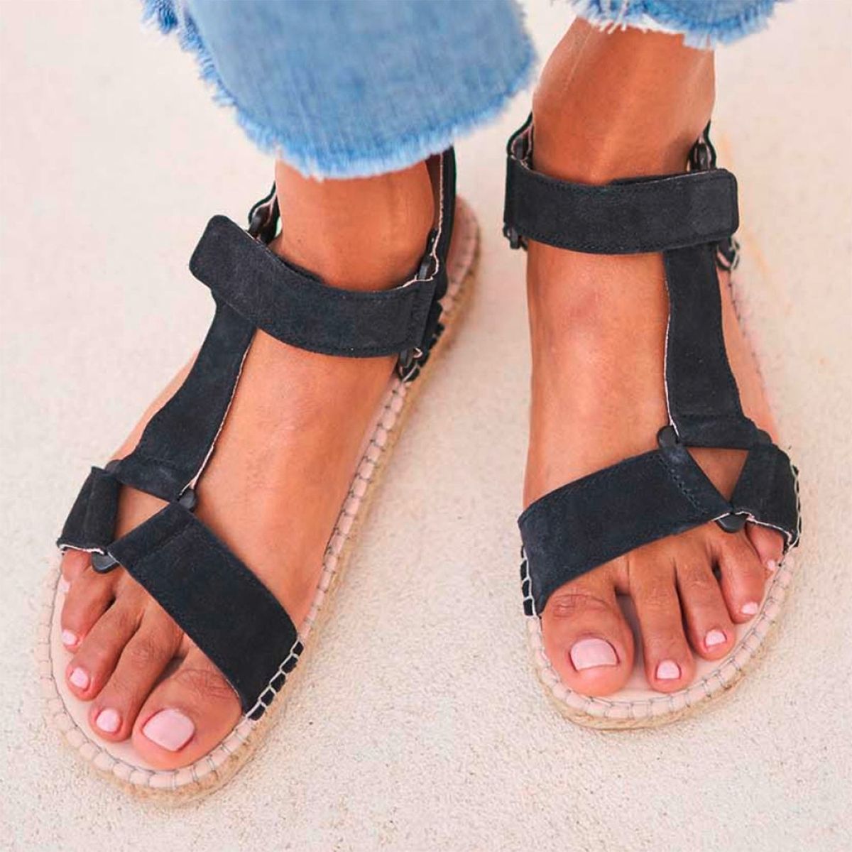 MANEBI - Sandalia Mujer Gamuza Negro Manebi