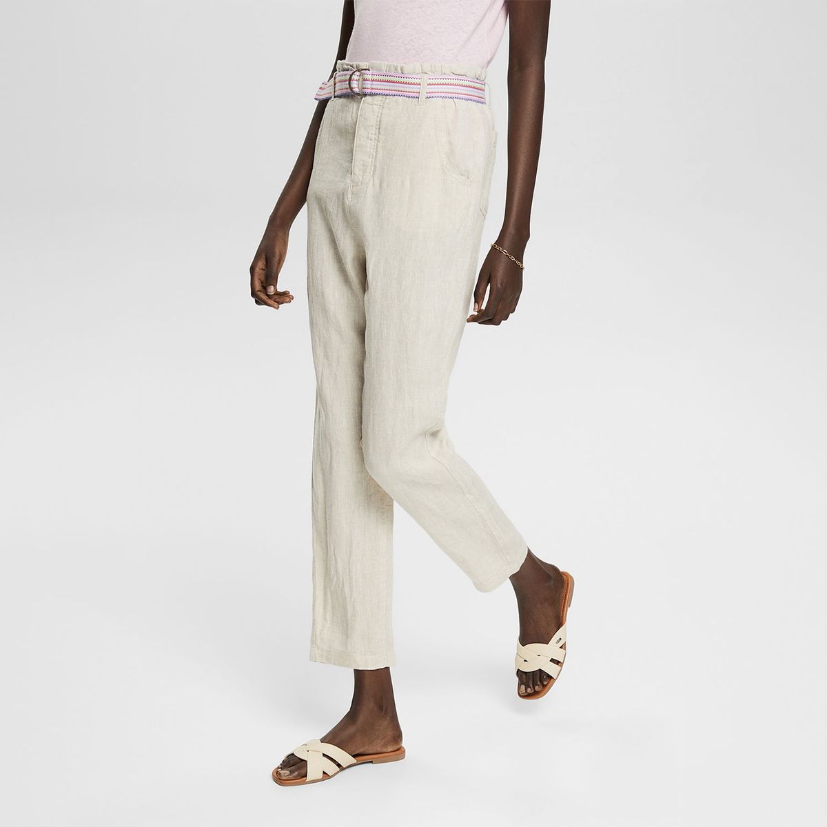 ESPRIT - Esprit Pantalon mujer slim alto lino