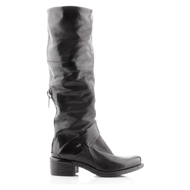 Bota Biker Larga Mujer Cuero Negro