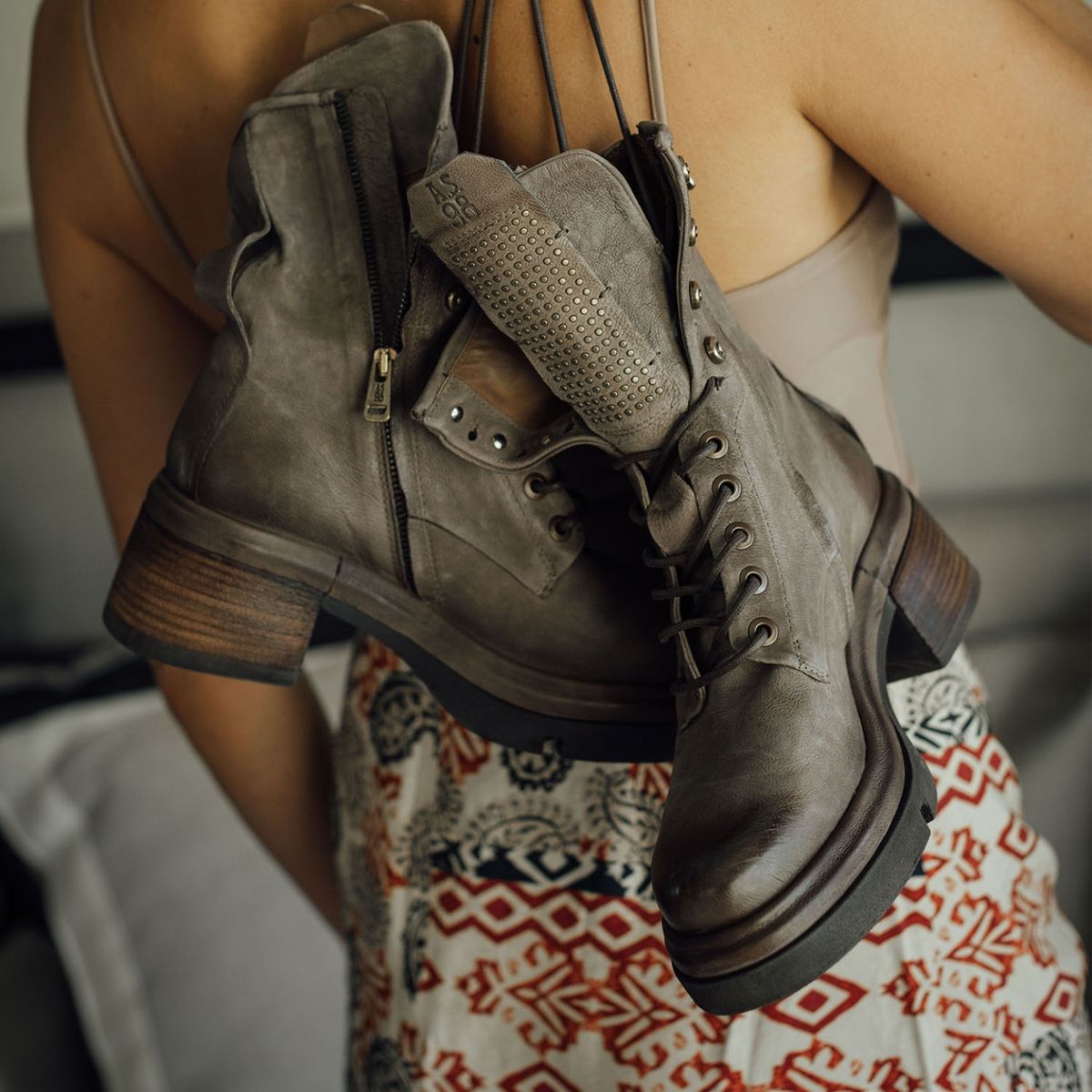 AS 98 - Botín Biker Mujer Cuero Café As 98