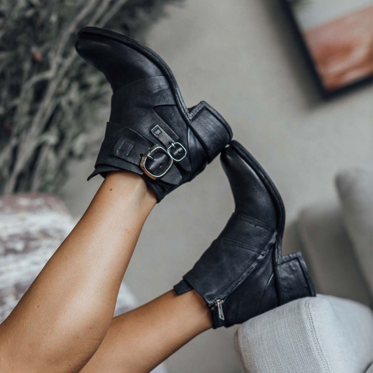 AS 98 - Botín Biker Mujer Cuero Negro As 98