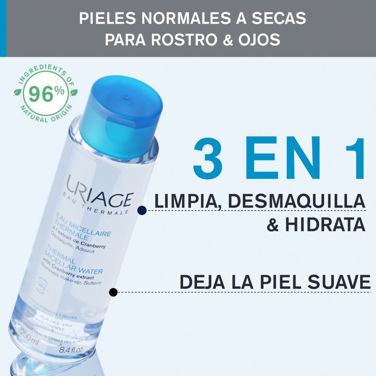URIAGE - Agua Micelar Termal Hidratante Normal A Seca 250 Ml Uriage