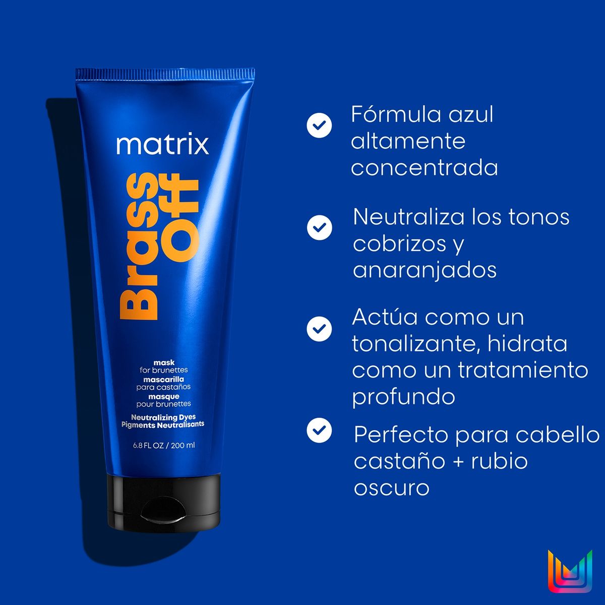 MATRIX - Máscara Matizadora Azul Cabello Castaño con Color Brass Off 200ml Matrix