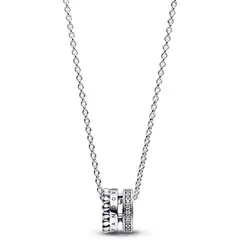 PANDORA - Collar Con Colgante Signature Logo Pavé Y Cuentas Mujer