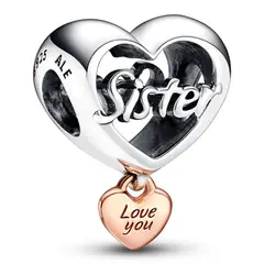 PANDORA - Charm Rose Y Plata Te Amo Hermana Mujer