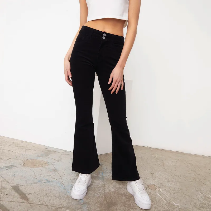 SYBILLA - Pantalón Flare Tiro Alto Algodón Mujer Sybilla