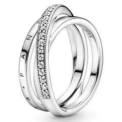 PANDORA - Anillo En Plata Banda Triple Logo Mujer
