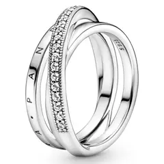 PANDORA - Anillo En Plata Banda Triple Logo Mujer