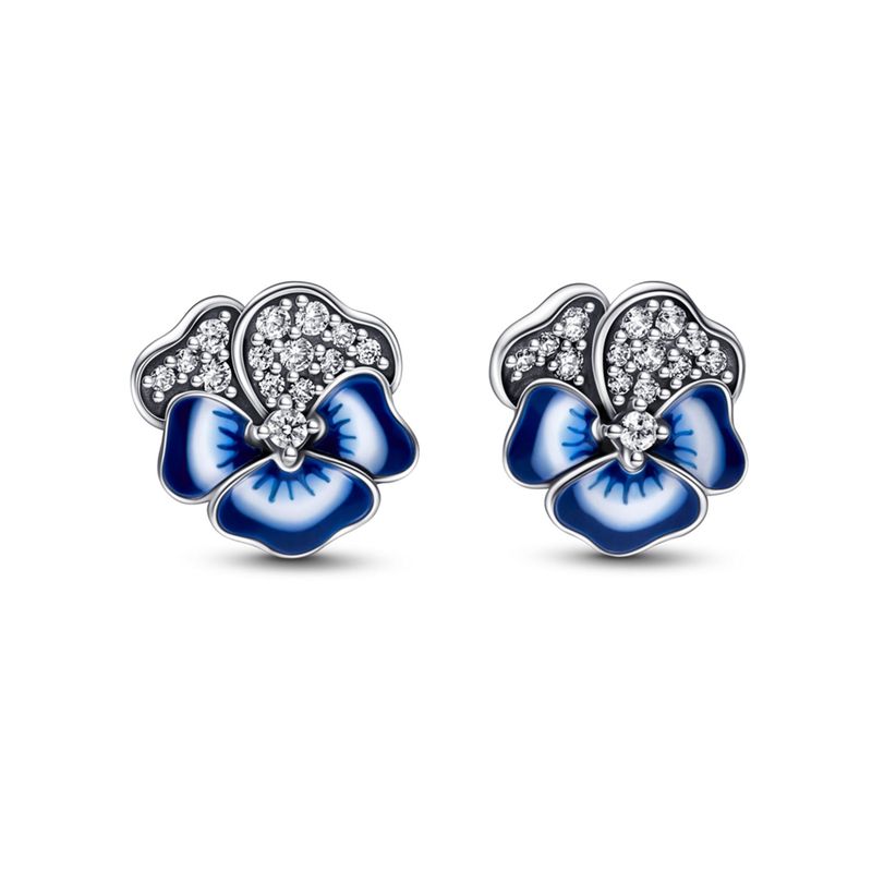 PANDORA - Aros Flor De Pensamiento Azul Plata 925 Mujer Pandora