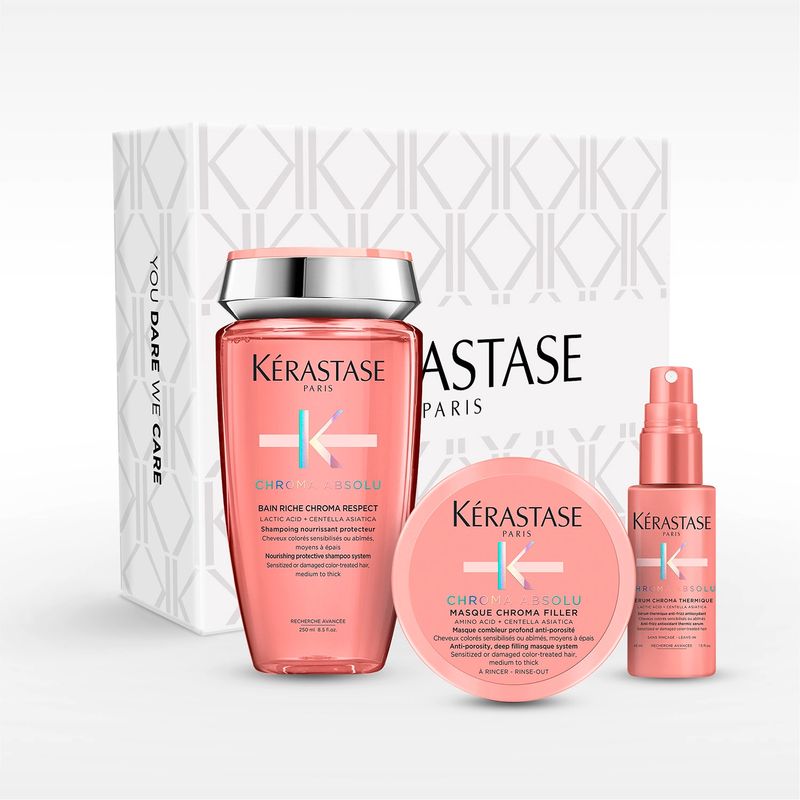KERASTASE - Set Cabello Tinturado Chroma Absolu Shampoo Bain Riche Chroma Respect 250ml + Máscara Chroma Filler 75ml + Serum Chroma Termique 45ml Kerastase