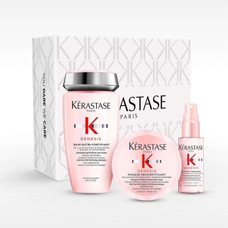 KERASTASE - Set Nutritivo Anti Caída Genesis Shampoo Bain Nutri-Fortifiant 250ml + Máscara Reconstituant 75 ml + Spray Défense Thermique 45 ml