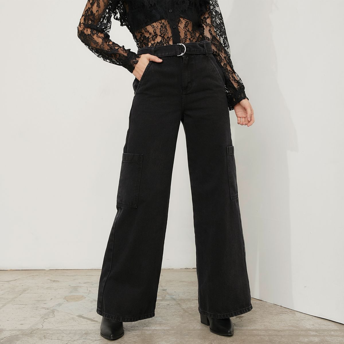 BASEMENT - Jeans Cargo Tiro Alto Mujer Basement