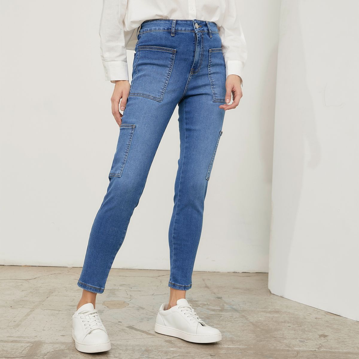 BASEMENT - Basement Jeans Cargo Tiro Alto Mujer
