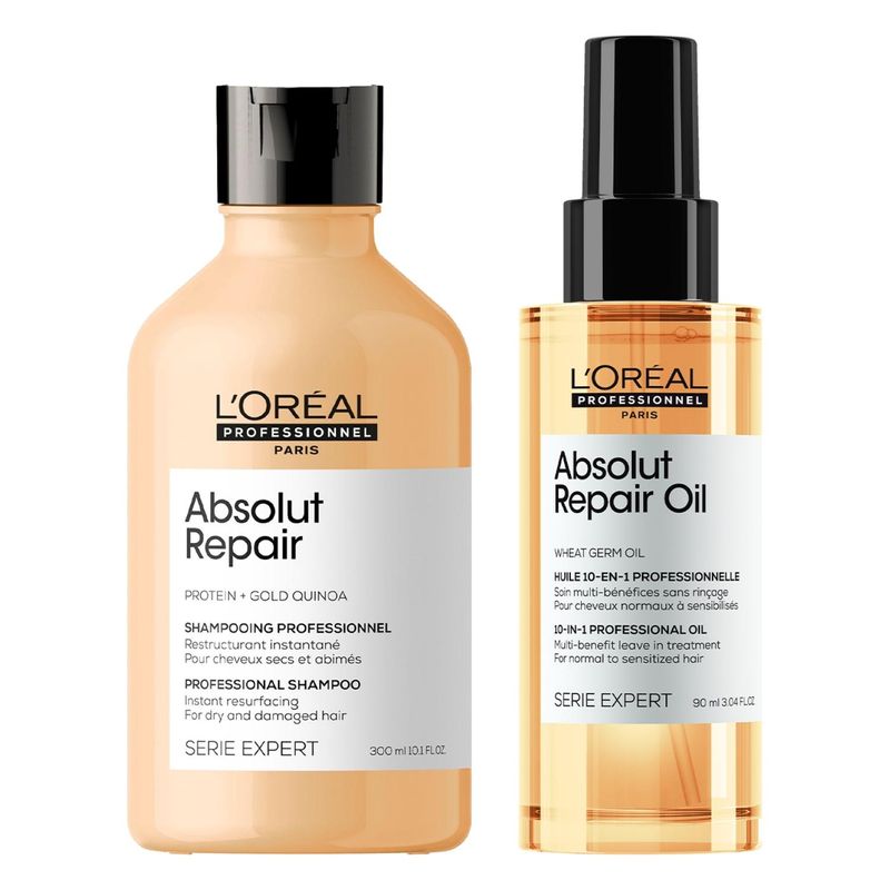 LOREAL PROFESSIONNEL - Set Reparación Reparación Profunda Absolut Repair Shampoo 300ml + Aceite 90ml Serie Expert