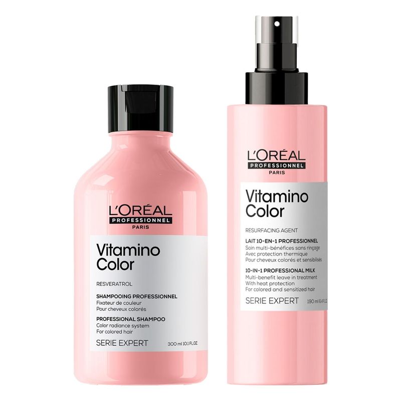 LOREAL PROFESSIONNEL - Set Cuidado Del Color Cabello Teñido Vitamino Color Shampoo 300Ml + Spray 190Ml Serie Expert Loreal Professionnel