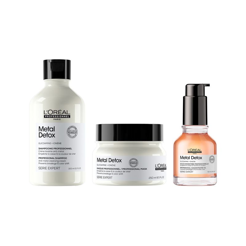 LOREAL PROFESSIONNEL - Set Profesional Anti-Quiebre Shampoo 300Ml +Máscara 250Ml + Aceite Concentrado 50Ml Metal Detox Loreal Professionnel